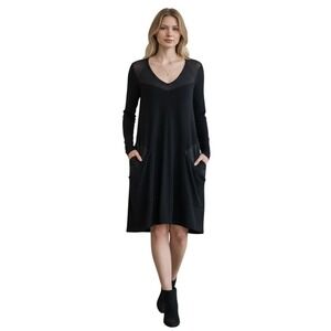 Proenza Schouler Black Mixed Media V-Neck Long Sleeve Pocket Dress Womens 4